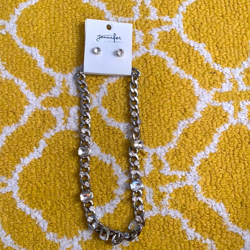 Faux diamond necklace and earring set